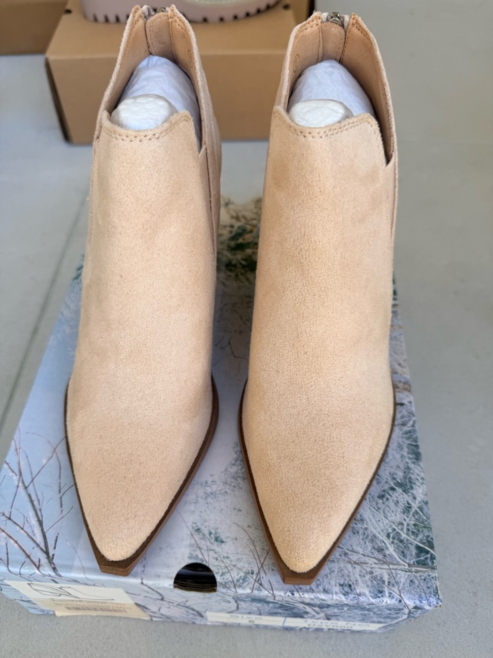 Women's Pointed Toe Suede Ankle Boot in Beige